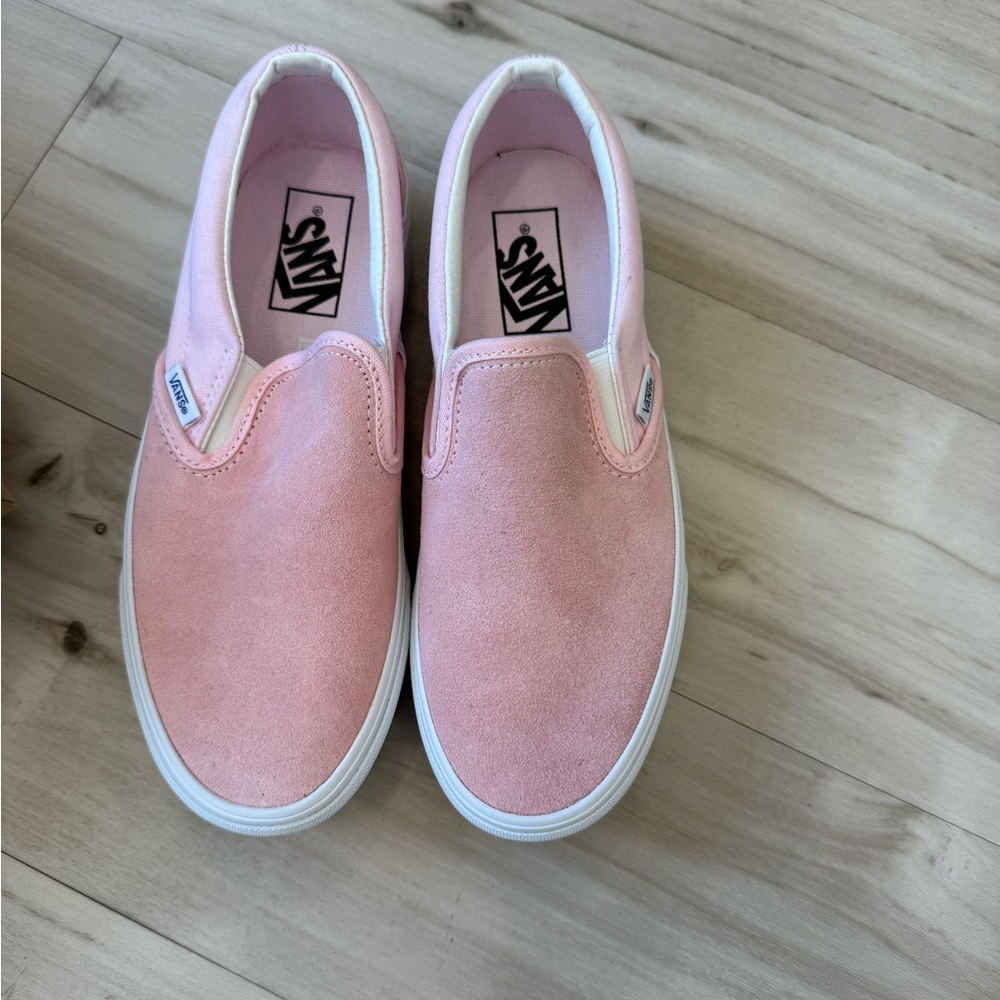 Vans Pink and White Canvas Slip-On Sneakers